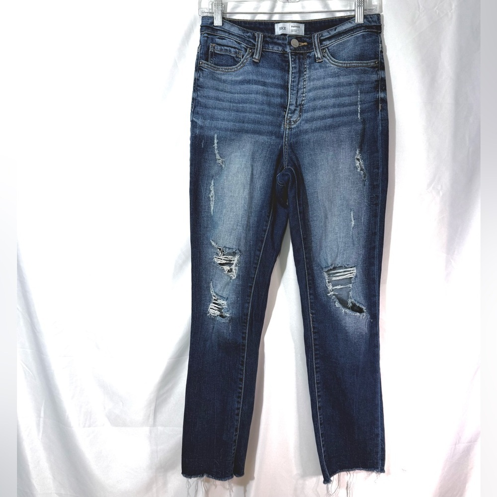 BKE Parker Universal Fit High Rise Distressed Skinny Jeans With Raw Hem Size 26